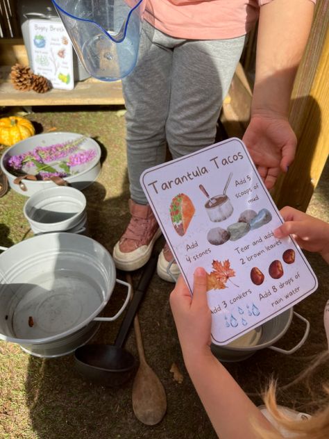 Mud Kitchen Recipe Cards, Mud Kitchen Recipes, Georgia Food, Sensory Play Toddlers, Nature School, Halloween Activity, Mud Kitchen, Kitchen Recipe, Printable Recipe