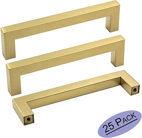 goldenwarm 25 Pack Brass Kitchen Hardware Gold Drawer Pulls - LSJ12GD160 Brushed Gold Cabinet Knobs Square T Bar Dresser Drawer Pulls for Cabinets Bathroom Handles 6-1/4" Hole Centers - - AmazonSmile Watch Cabinet, Kitchen Hardware Pulls, Gold Kitchen Hardware, Bathroom Door Knob, Brass Kitchen Hardware, Gold Cabinet Hardware, Modern Drawer Pulls, Drawer Pulls Kitchen Cabinets, Gold Cabinet Handles