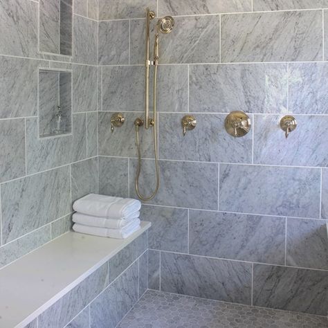 Bargain Mansions, Lux House, Gray Floors, Large Shower Tile, Marble Shower Tile, Shower Wall Tile, Silicone Caulk, Stone Shower, Bathroom Luxury