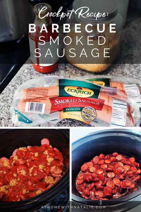 AD Quick and easy dinner option on the blog. Crockpot Barbecue Smoked Sausage! I used @EckrichMeats Smoked Sausage because it’s pairs nicely with whatever’s handy in your pantry so it’s always something we throw in our grocery cart! So many meal options you can make with it and they all are fast. One of my favorite parts about this crockpot recipe is how amazing my house smells all afternoon! Head to the blog for all the details! Smoked Sausage In The Crockpot, Meal Ideas With Smoked Sausage, Crockpot Bbq Smoked Sausage, Chicken And Smoked Sausage Crockpot Recipes, Smoked Sausage Slow Cooker, Turkey Smoked Sausage Appetizer, Sausage And Bbq Sauce Crock Pot, Maple Sausage Crockpot Recipes, Bbq Keilbasa Recipes Crockpot