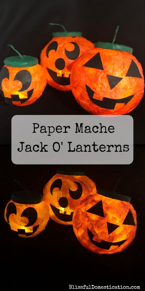 Paper Mache Jack O' Lanterns Afterschool Halloween Crafts, Diy Pumpkin Lanterns, Pumpkin Lantern Ideas, Diy Halloween Lantern, Paper Mache Fall Crafts, Paper Mache Lanterns Diy, Diy Jack O Lantern Decor, Paper Mache Crafts Halloween, Fall Paper Mache Crafts