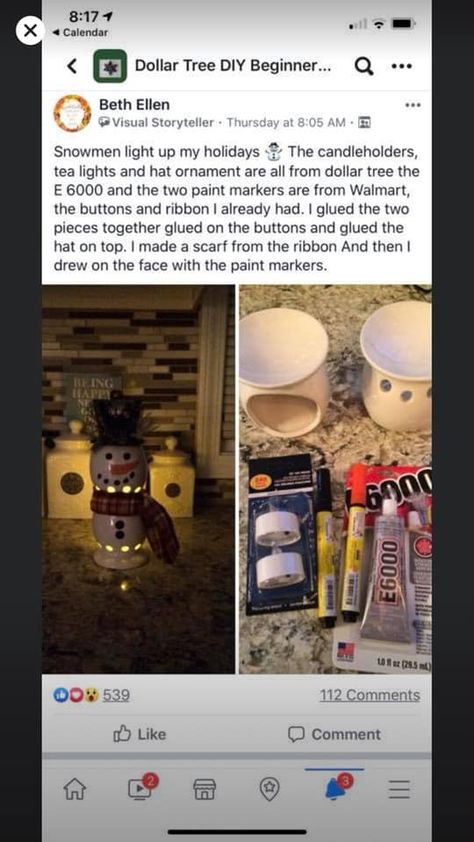 Dollar Tree Wax Warmer Diy, Dollar Store Snowman, Wax Warmer Diy, Diy Wax, Diy Snowman, Wax Warmer, Wax Warmers, Dollar Tree Crafts, Tree Crafts