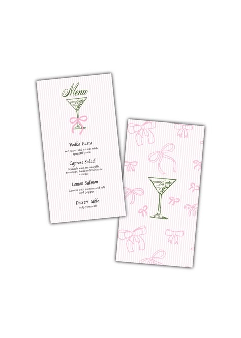 wedding stationary digital download - bows and martinis Bachelorette Stationary, Martini Party Ideas Decoration, Menu Birthday Party, Product Promotion Design, Party Graphic Design, Birthday Martini, Martini Party, Menu Poster, 21 Diner