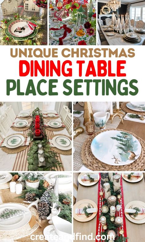 Christmas dining table decor, centerpieces, and place settings. Red And White Christmas Dinner Table, Simple Christmas Table Settings Diy, Red White Christmas Table Setting, Family Christmas Dinner Table, Formal Christmas Dinner, Vintage Christmas Table Settings, Dining Table Place Settings, Formal Place Setting, Christmas Dining Table Decorations