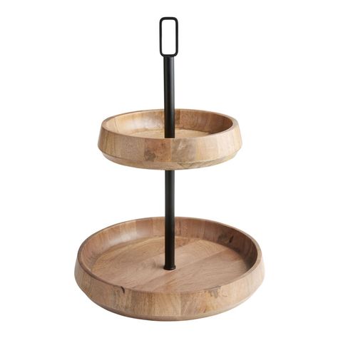 Modern Serveware, Modern Serving Trays, Wood And Black Metal, Tiered Tray Stand, Serving Stand, Wood And Black, Tiered Serving Trays, Fruit Stands, Iron Handles