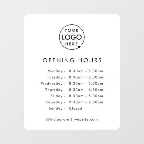 Opening Times  Business Logo Opening Hours Modern Window Cling  Zazzle Business Opening, Close Instagram, Office Minimalist, Shop Opening, Modern Minimalist Style, Modern Window, Window Cling, Modern Windows, Opening Hours