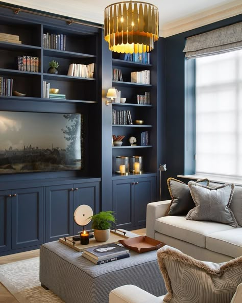 All Posts • Instagram Cozy Tv Room, Home Library Rooms, Snug Room, Built In Shelves Living Room, Living Room Built Ins, Home Library Design, Blue Living Room, Living Room Inspo, Living Room Tv