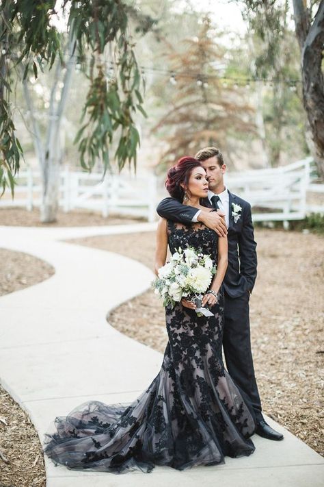 Black Lace Wedding, Wedding Dress Black, Black Wedding Gowns, Sweep Train Wedding Dress, Sheer Wedding Dress, Gothic Wedding Dress, Dark Wedding, Mod Wedding, Gothic Wedding