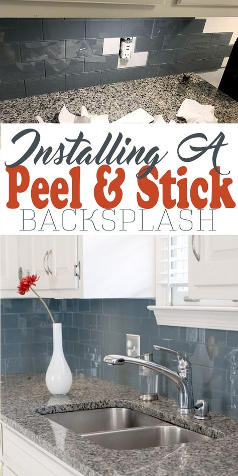 Backsplash In Kitchen, Kitchen Backsplash Peel And Stick, Kitchen Outside, Stick Tile Backsplash, Peel Stick Backsplash, Diy Kitchen Backsplash, Peel And Stick Backsplash, Loft Kitchen, Kitchen Diy Makeover