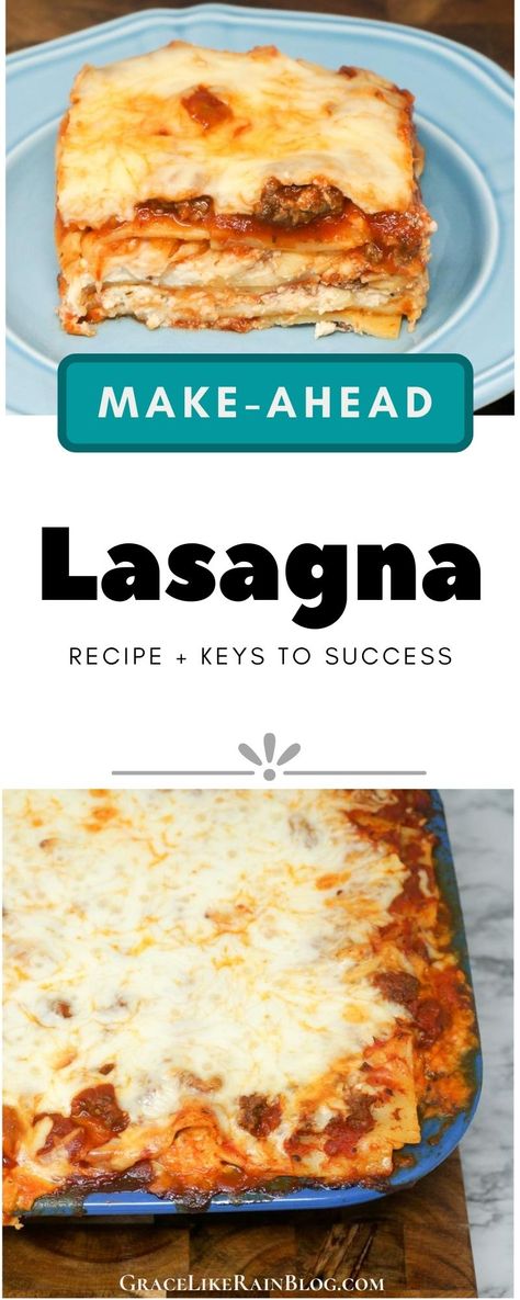 Make-Ahead Lasagna - Grace Like Rain Blog Casserole Recipes Italian, Lasagna With No Boil Noodles, Lasagna No Boil Noodles, Make Ahead Lasagna, Stovetop Appetizers, Recipes Lasagna, Lasagna With Ricotta, Italian Lasagna, Easy Marinara Sauce