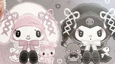 Kuromi And My Melody Laptop Wallpaper, My Melody Kuromi, My Melody And Kuromi Banner, Kuromi My Melody, My Melody And Kuromi, Jirai Kei Banner, Jirai Kei Wallpaper, Aesthetic Quiz, Harley Quinn Quotes