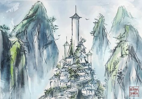 Kai (@katanasonata) posted on Instagram • Sep 5, 2020 at 7:37pm UTC Southern Air Temple, Ink Landscape Painting, Air Temple, Painting Laptop, Ink Landscape, Chinese Landscape Painting, The Last Avatar, Temple Art, Disney Concept Art