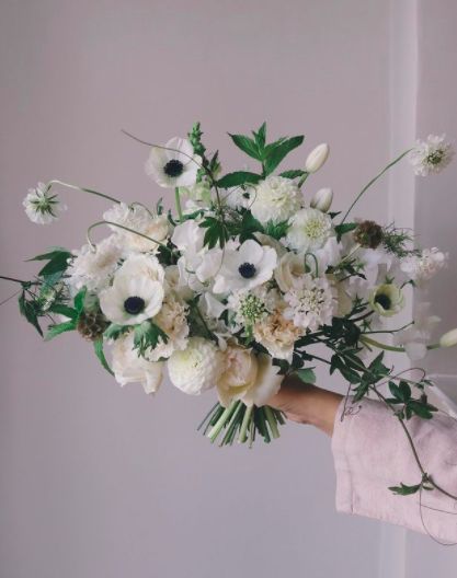 Anenome Flower, Labor Day Wedding, Lulus Bridal, Modern Bridal Bouquets, Anemone Bouquet, White Bouquets, Come Shop With Us, White Anemone, Green Bouquet