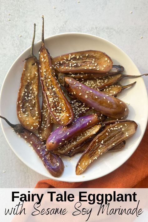 Fairy Tale Eggplant with Sesame Soy Marinade Fairy Eggplant, Fairy Tale Eggplant, Frozen Banana Recipes, Small Eggplant, Frozen Bananas, Summer Veggies, Summer Eating, Eggplant Recipes, Garden Recipes