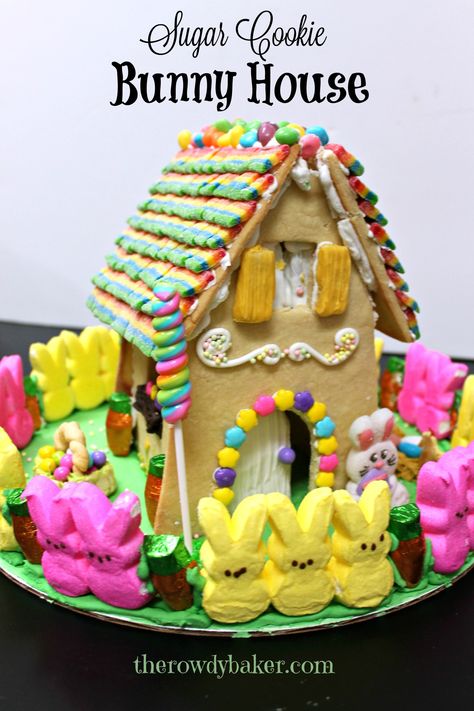 Sugar Cookie Bunny House | The Rowdy Baker Peep Ideas, Easter Bunny House, Easter Houses, Easter Gingerbread House, Candy Houses, Cookie Houses, Ginger House, Candy Egg, Easter Arts And Crafts