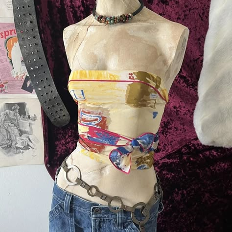 strapless vintage silk scarf top with the prettiest... - Depop Silk Scarf Top, Clothes Reference, Vintage Silk Scarf, Scarf Top, Yellow Blouse, Cute Swag Outfits, Material Girls, Clothes Line, Watercolor Pattern