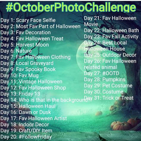 October Photo Challenge, December Photo Challenge, Sketchbook Challenge, Photo Lessons, Photo A Day Challenge, Art Journal Prompts, Photo Prompts, Halloween Photography, Halloween Traditions