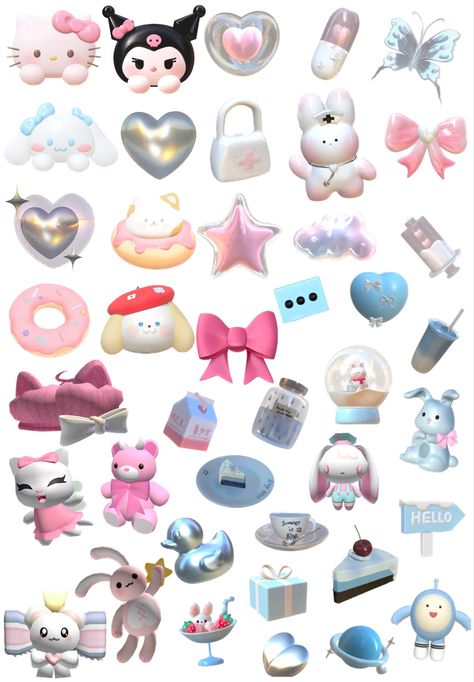 3d Sanrio Stickers Printable, Sanrio Sticker Sheet Printable, 3d Stickers Printable, Stiker Sanrio, Y2k Stickers Printable, Dreamy Stickers, Phone Cover Stickers, Y2k Stickers, Phone Case Diy Paint