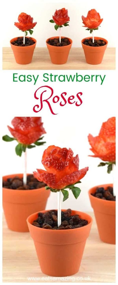 Rosé Eat, Healthy Valentines, Edible Roses, Decorações Com Comidas, Strawberry Roses, Valentines Day Food, Cute Snacks, Easy Strawberry, Fun Kids Food