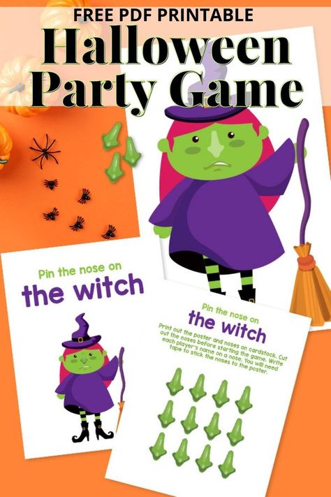 printable examples of the halloween party game Pin The Nose On The Witch, Pin The Hat On The Witch, Halloween Pin The Tail Games, Witch Nose, Witch Halloween Party, Witches Halloween Party, Classroom Halloween, Classroom Halloween Party, Halloween Crafts Preschool