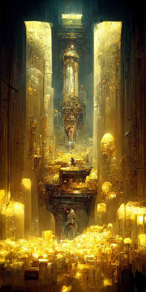 ArtStation - Guardians of the golden vault Apocalypse Landscape, Gold Vault, The Art Showcase, Surealism Art, Glamour Decor, Chinese Artwork, Art Showcase, Spaceship Art, Magic Aesthetic