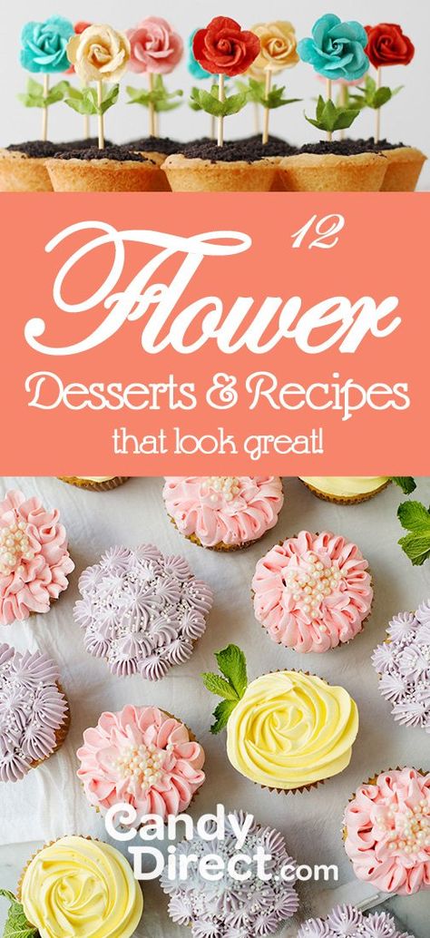 12 Flower-Shaped Recipes & Desserts | CandyDirect.com Floral Themed Desserts, Flower Themed Food Ideas, Flower Food Ideas, Flower Lemon Tarts, Flower Shaped Food, Flower Shaped Cookies, Flower Recipes, Daisy Cupcakes, Flower Desserts