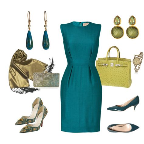 "Day-to Night Teal Dress" by nancyshops on Polyvore Teal Dress Outfit, Teal Party, True Summer, Summer Colours, Soft Autumn, Teal Dress, Warm Autumn, Dress Outfit, Polyvore Outfits