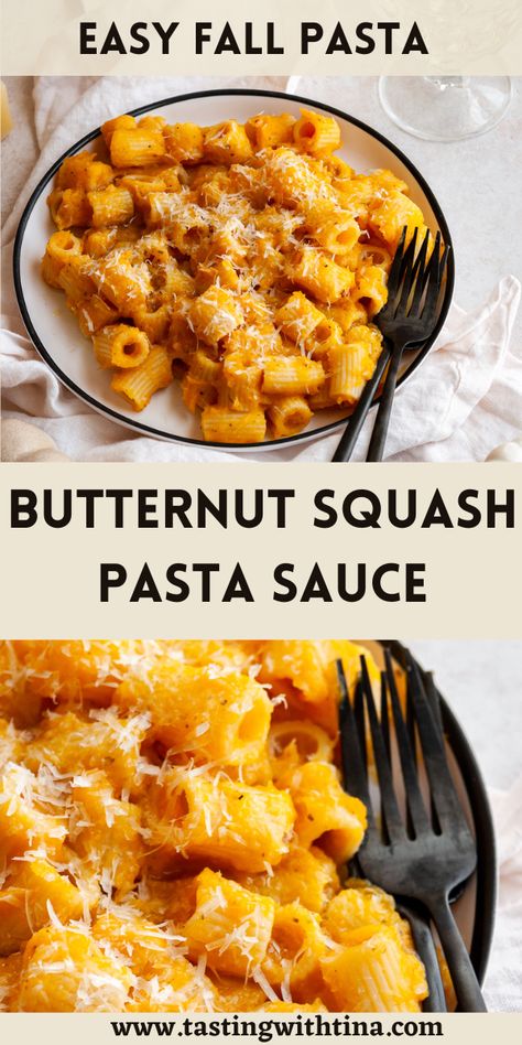 This easy butternut squash pasta sauce is a delicious recipe perfect for the whole family. It's great as a weeknight dinner or perfect for entertaining. Squash Tortellini, Spaghetti Ideas, Fall Pasta Dishes, Squash Pasta Sauce, Squash Pasta Recipe, Italy Recipes, Squash Sauce, Butternut Squash Pasta Sauce, Fall Pasta