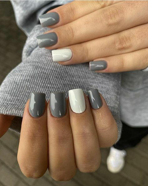 Grey Gel Nails, Grey Acrylic Nails, Grey Nail Art, Grey Nail, Grey Nails, Grey Nail Designs, February Nails, Heart Nail, Gray Nails