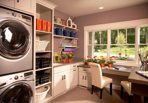 51 Wonderfully clever laundry room design ideas Laundry Craft Rooms, Laundry Office, Traditional Laundry Room, Laundry Room/mud Room, Basement Laundry Room, Basement Laundry, Bedroom Laundry, Mudroom Laundry Room, Laundry Design