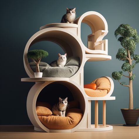 This product is not only a cat house, but also a human furniture. You can use it as a bedside table, end table, footrest, ornament, living room decoration, and it easily matches the style of other furniture itself Cat And Dog Furniture, High End Cat Furniture, Minimalist Cat Furniture, Cat Bedside Table, Cat Habitat Indoor, Cat Friendly Furniture, Cat Living Room Ideas, Cat Tree Diy Plans, Cat Themed Furniture