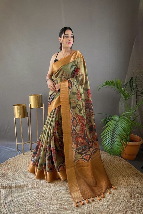 #Order #Hemangi Tusser Silk Saree @Rs 1520 on Whatsapp 9619659727 ArtistryC.in 

FRESH ARRIVAL❤️ 

*Catalog : #Hemangi* 

Pure tussar silk saree with elegant  handpainted feel kalamkari print all over saree with contrast zari weaving border with zari weaved pallu attached with contrast printed blouse with border

Price:- Rs 1520 free shipping Pure Tussar Silk Saree, Kalamkari Print, Saree Bollywood, Floral Saree, Saree Designer, South Indian Sarees, Lehenga Style, Kanjivaram Sarees, Tussar Silk Saree