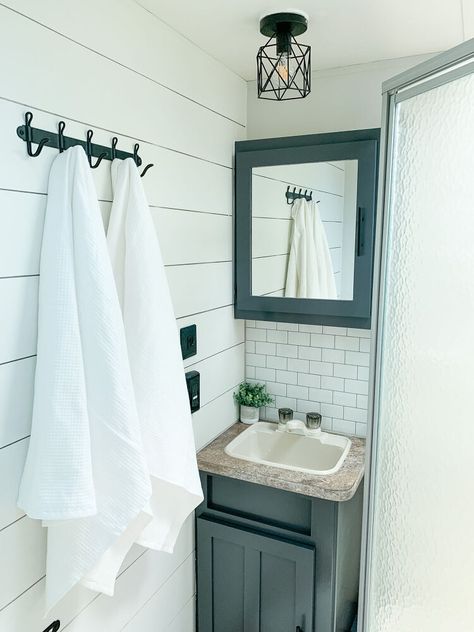 Going to the bathroom just got way more fun. Boho Camper, Camper Bathroom, Camper Reno, Camper Trailer Remodel, Rv Bathroom, Tiny Camper, Diy Camper Remodel, Rv Makeover, Trailer Living