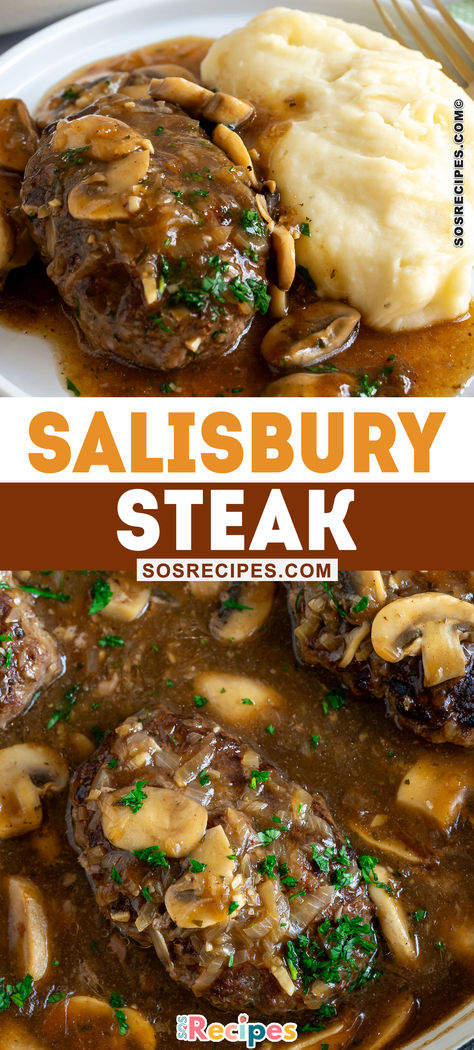 Salisbury steak is a great option for low-carb diets. Regular Salisbury Steak uses breadcrumbs to make the patties, but we replace them with almond flour. Salisbury Steak With Mushroom Gravy, Steak With Mushroom Gravy, Sos Recipe, Salisbury Steak Recipe, Baked Steak, Salisbury Steak Recipes, Salisbury Steak, Mushroom Gravy, Low Carb Baking