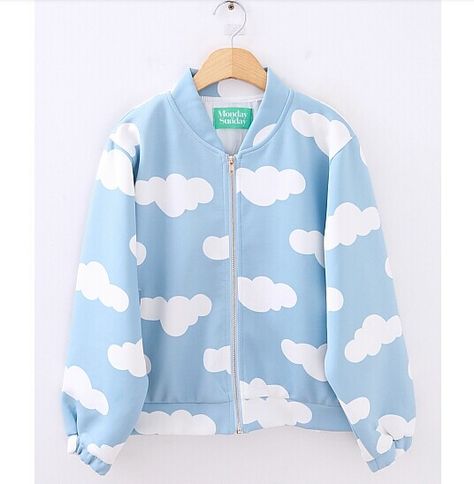 Cloud Jacket, Kidcore Outfit, Wardrobe Wishlist, Kawaii Clothes, Indie Brands, Cute Sweaters, Print Jacket, Blue Jacket, Kawaii Fashion