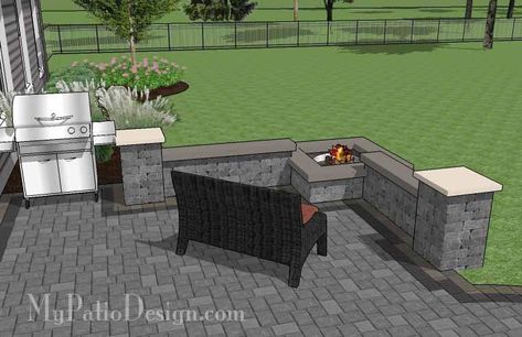 Simple Outdoor Patio Design with Built-in Fire Pit | Downloadable Plan – MyPatioDesign.com Simple Outdoor Patio, Paver Patio Installation, Patio Blocks, Patio Installation, Patio Plans, Patio Layout, Patio Steps, Outdoor Patio Designs, Fire Pit Accessories