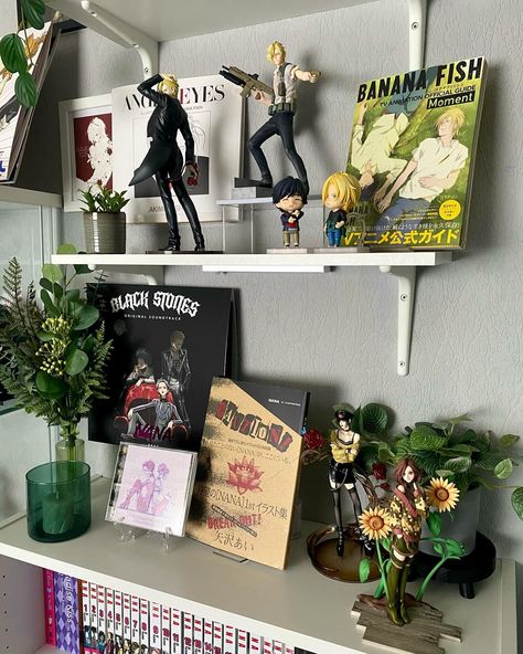 took some room pics while the sun was out ☀️ . . . . . #roomtour #anime #manga #mangacollection #figurecollection Anime Living Room Decor, Random Room Decor, Anime Shelves, Anime Living Room, Nerd Room Ideas, Anime Room Ideas, Isabella Core, Collection Organization, Bedroom Desk Decor