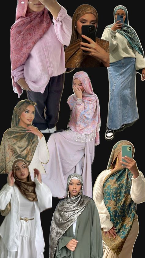 Hijab Outfit Aesthetic, Abaya Outfits, Pashmina Hijab, Hijab Fashion Summer, Abaya Outfit, Hijab Ideas, Outfit Collages, Hijabi Outfit, Modest Fashion Hijab