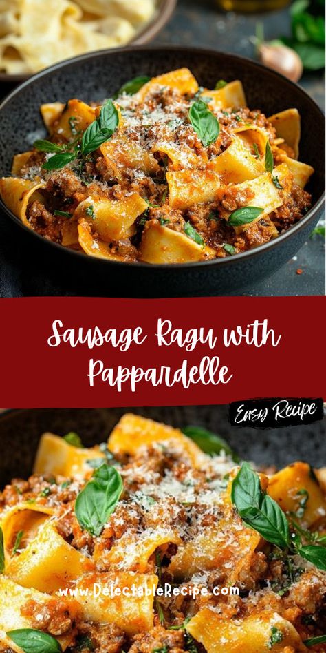 Ragu With Pappardelle, Sausage Ragu, Pork Ragu, Ragu Sauce, Comfort Meals, Pappardelle Pasta, Cheese Sausage, Italian Cooking, Pasta Dish