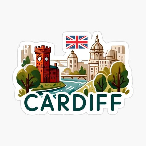 Get my art printed on awesome products. Support me at Redbubble #RBandME: https://www.redbubble.com/i/sticker/Cardiff-Wales-UK-by-WanderlustCoCo/162887981.EJUG5?asc=u Skyline Landscape, Cardiff Wales, Wales Uk, Simple Illustration, The Union, Union Jack, Cardiff, Wales, Sticker Design