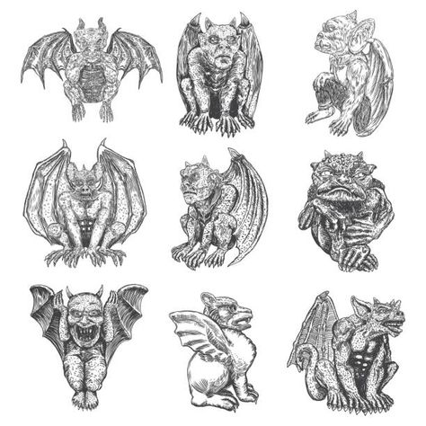 Gargoyal Drawing, Vintage Gargoyle Illustration, Gargoyal Tattoo, Simple Gargoyle Tattoo, How To Draw A Gargoyle, Gargoil Tattoo Gothic Gargoyles, Small Gargoyle Tattoo, Gargoyle Tattoo Gothic, Unique Gothic Tattoos