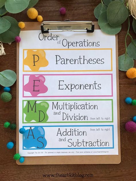 Order of Operations Printable Poster {FREE DOWNLOAD!} Order Of Operations 5th Grade, Order Of Operations Anchor Chart, Free Poster Printables, Math Journal, Printable Chart, Order Of Operations, Math Printables, Educational Activities For Kids, Fun Printables