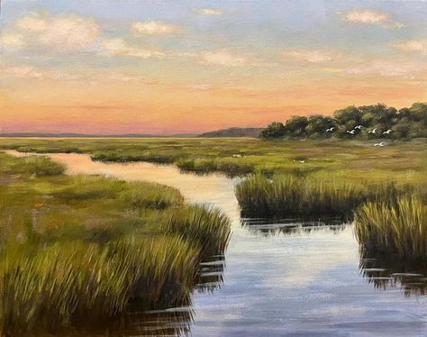 Coastal Marsh Paintings, Hill Landscape Painting, Marsh Scenes Paintings, Florida Landscape Paintings, Marshland Paintings, Marsh Pictures, Ocean Landscape Photography, Marsh Photos, Coastal Wetlands