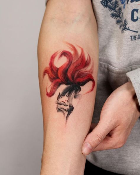 Baron Art Tattoo & Piercing Studio | Sansa Nine Tails Tattoo, Nine Tailed Fox, Fox Tattoo, Piercing Studio, Mythology Art, Fox Art, Abstract Expressionist, Inspirational Tattoos, Color Tattoo