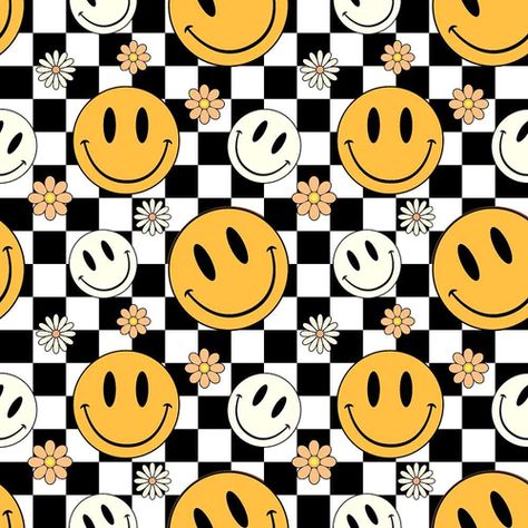 Checkered Smiley Faces Fabric - 70s – ineedfabric.com Checkered Smiley Face Wallpaper, 90s Smiley Face, Wallpapers Smiley Face, Cute Checkered Wallpaper, Retro Prints And Patterns, Cute Watch Faces, Male Wallpaper Iphone, Apple Watch Wallpaper Backgrounds, Smiley Face Wallpaper