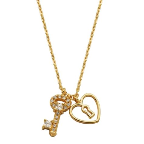 18K Yellow Gold Plated Sterling Silver Lock and Key Cubic Zirconia Pendant Necklace, 16" + 2" Extension Key Pendant Necklace, Jewelry Accessories Ideas, Girly Accessories, Accessories Ideas, Lock And Key, Key Pendant, Dream Jewelry, Gold Plated Sterling Silver, Amazing Jewelry