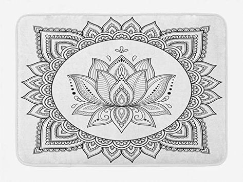 Amazon.com: Ambesonne Mandala Bath Mat, Folk Ornamental Tattoo Art Lotus Flower Motif Oriental Style Intricate Ornament, Plush Bathroom Decor Mat with Non Slip Backing, 29.5" X 17.5", White Black : Home & Kitchen Abstract Yin Yang, Yin Yang Mandala, Coloring Adult, Procreate Ideas, Stall Shower, Adult Colouring Printables, Stall Shower Curtain, Mandala Stencils, Ornamental Tattoo