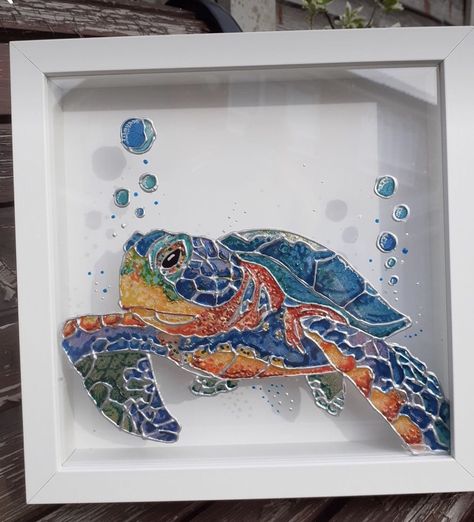 Painted Picture Frames, Glass Art Pictures, Glass Painting Designs, Stained Glass Paint, Glass Art Projects, Glass Paint, Turtle Painting, Sea Glass Crafts, Turtle Art