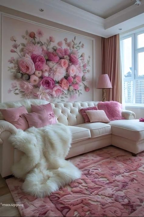 Girly Apartments, Girly Apartment Decor, Pink Living Room, Pink Room, A Living Room, Dream House Decor, Shabby Chic Decor, Luxury Living Room, Room Makeover