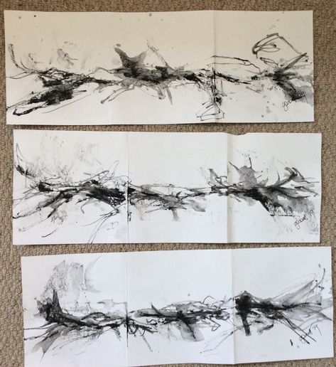 Mark making ideas and techniques with charcoal and ink... www.carolynjrobertsartist.co.uk Charcoal Mark Making, Mark Making Ideas, Mark Making Art, Charcoal And Ink, Concertina Book, Abstract Sketches, Observational Drawing, Gcse Art, A Level Art